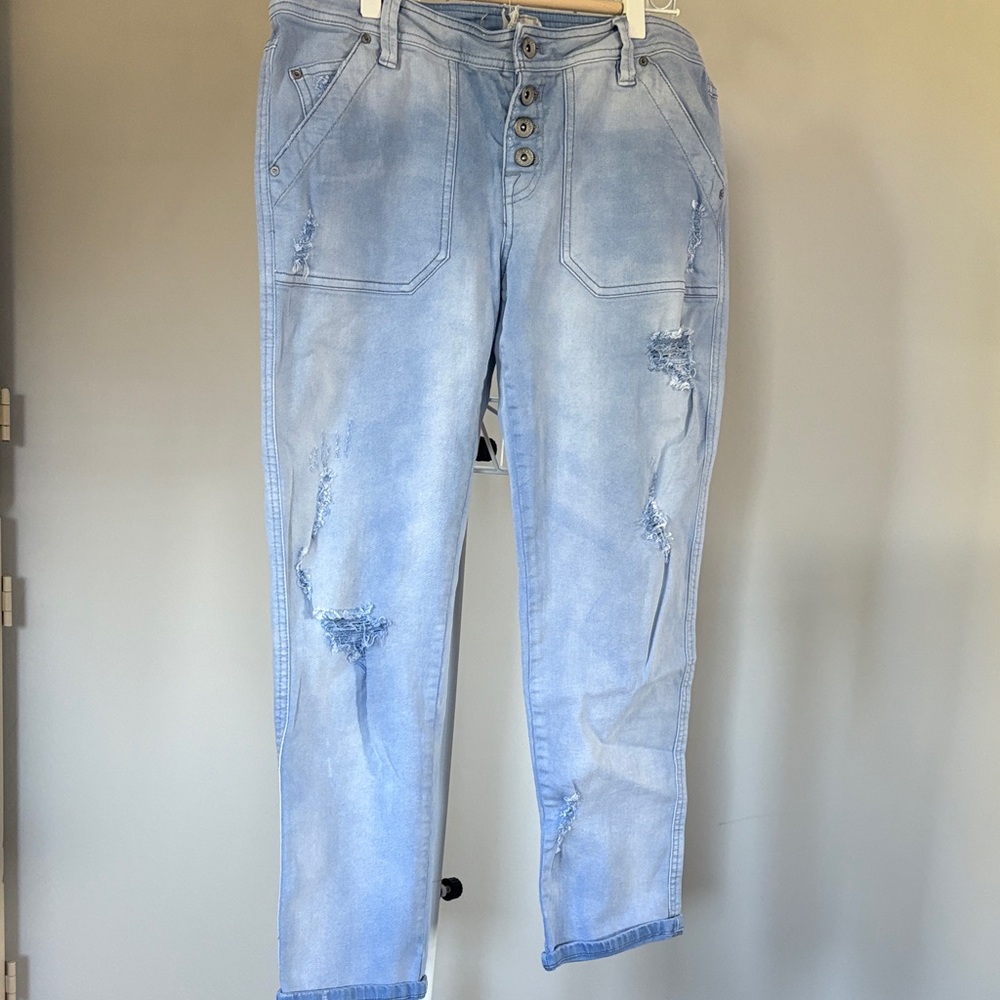 Free People Sky Blue Distressed Ankle Jeans